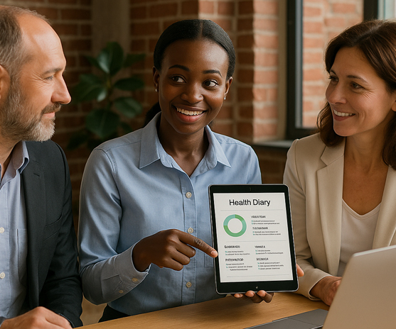 Woman presents health data.